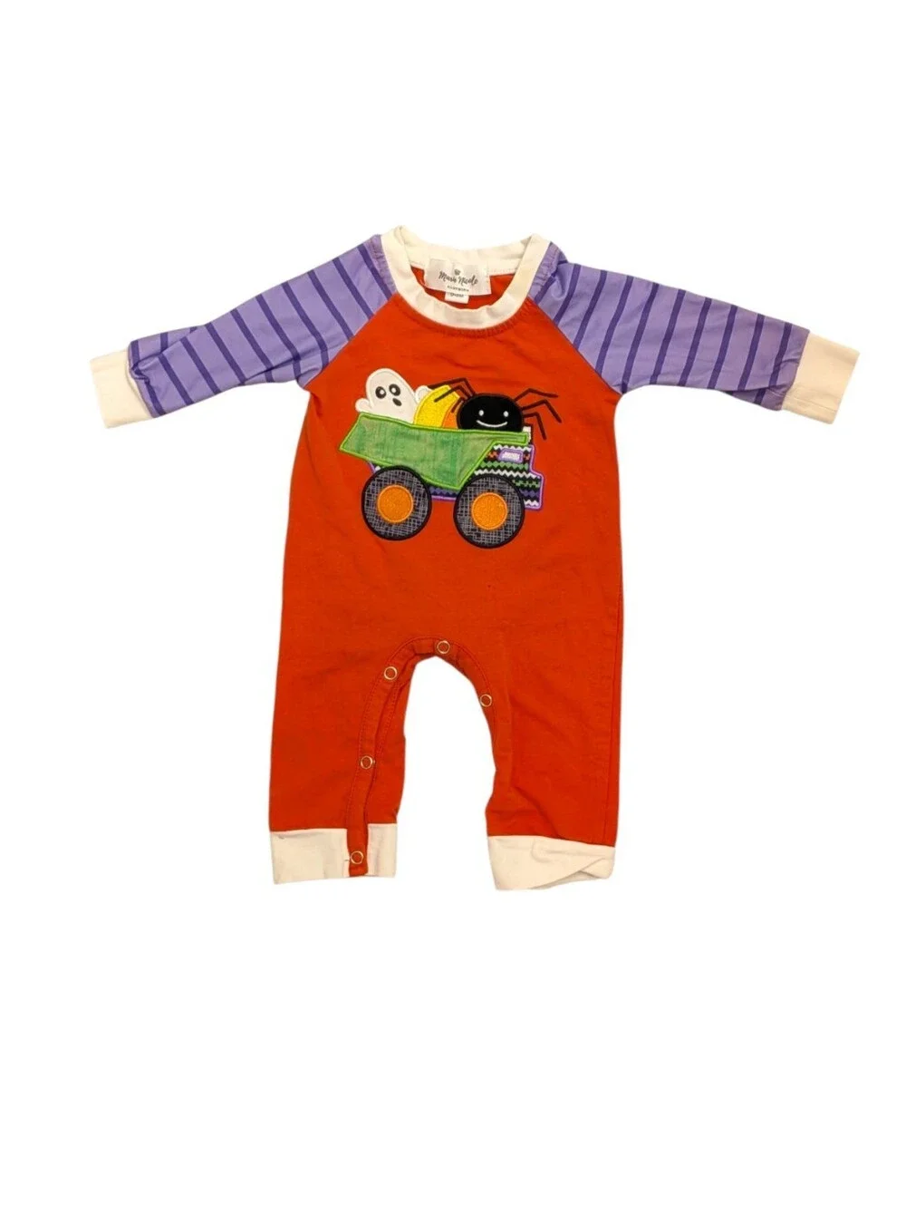 Baby Halloween Romper Ghost Spider Monster Truck Applique Purple Striped 3M